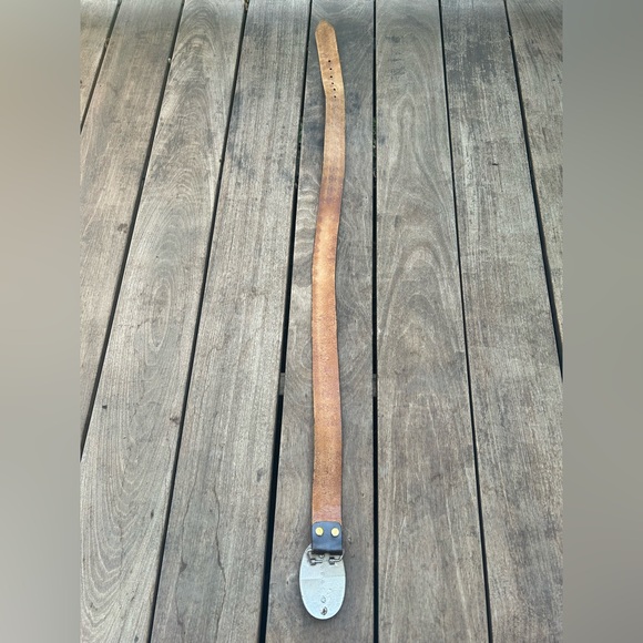 Vintage Belt Buckle Country Western Hand Tooled Brown Leather Silver Eagle 40” - Picture 5 of 10